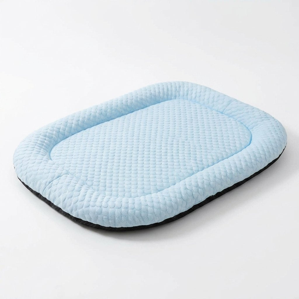 Cooling Dog Bed Mat with Raised Edge and Non-Slip Base, Light Blue