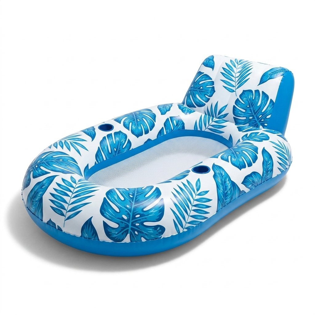 Inflatable Pool Lounger with Tropical Leaf Print and Backrest