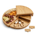 Round Bamboo Cheese Board Set with Swivel Serving Trays and Utensils