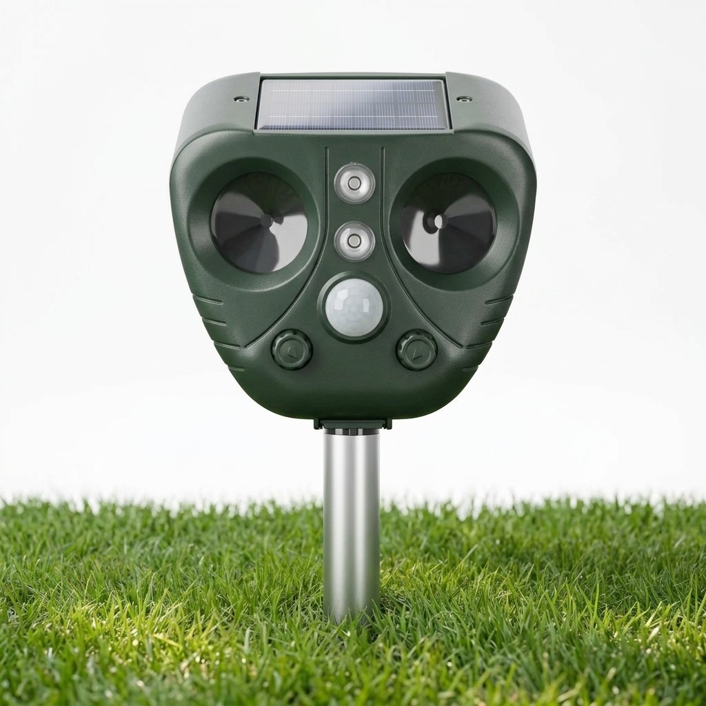 Solar-Powered Ultrasonic Animal and Bird Repeller with Motion Sensor and LED Flash