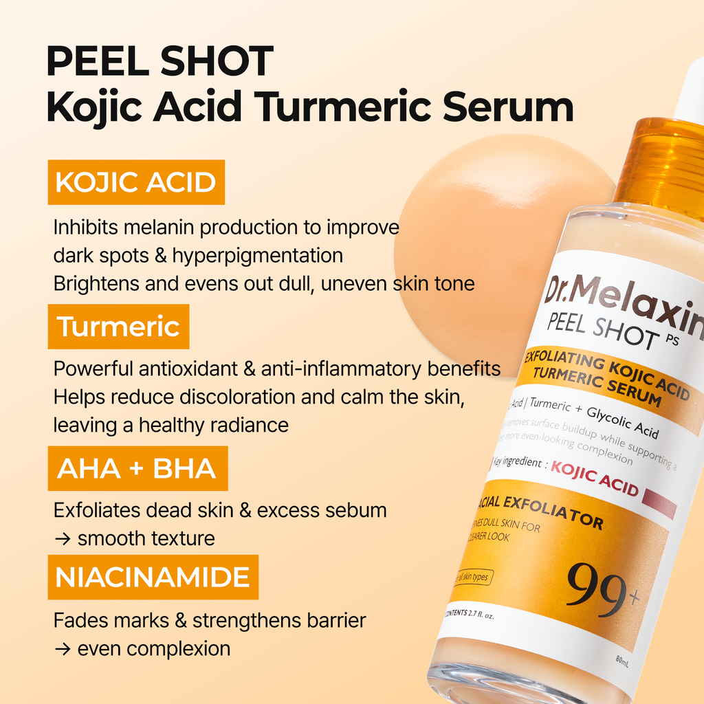 Kojic acid skincare set with soap, spray, toner pads, serum and creams