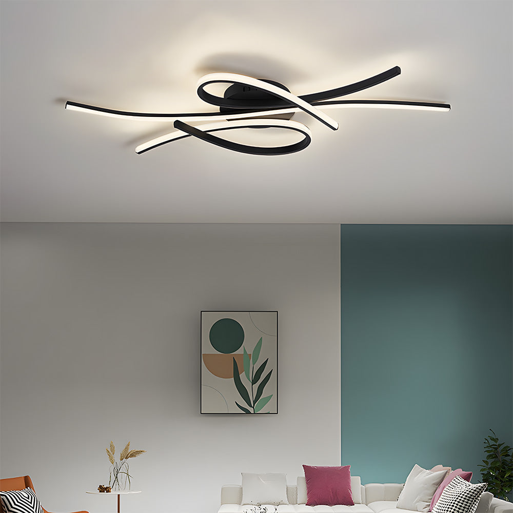 Modern semi flush ceiling light with curved illuminated strips