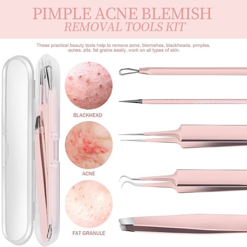 Pink precision eyebrow and eyelash beauty tools with clear storage case