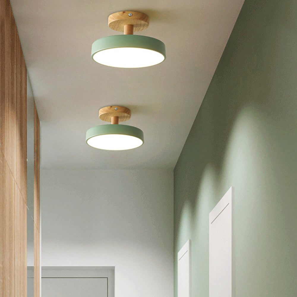 Set of two Nordic semi flush LED ceiling lights with round shades