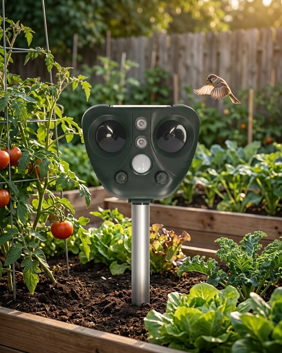 Solar-Powered Ultrasonic Animal and Bird Repeller with Motion Sensor and LED Flash