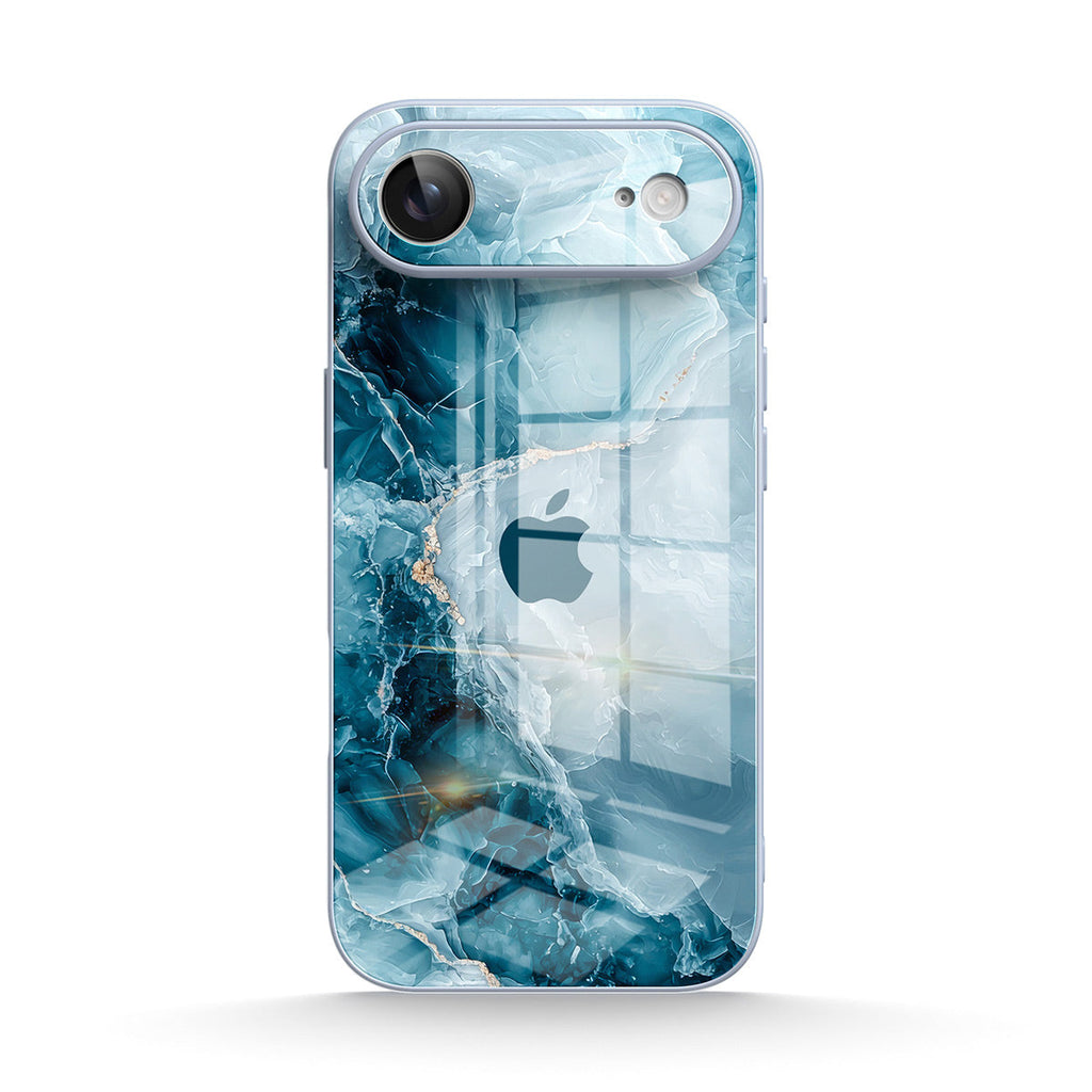 Blue iPhone case with abstract water design and clear edge