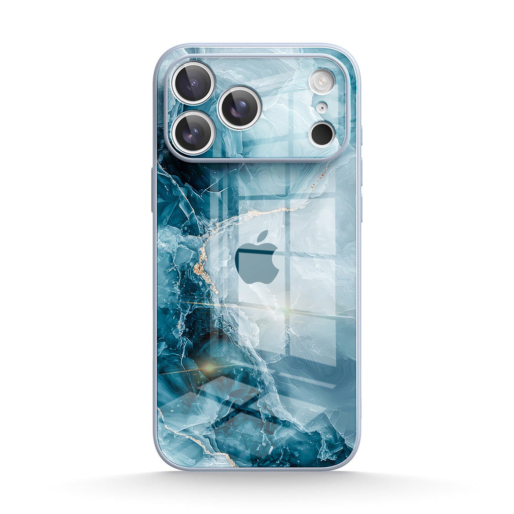 Blue iPhone case with abstract water design and clear edge