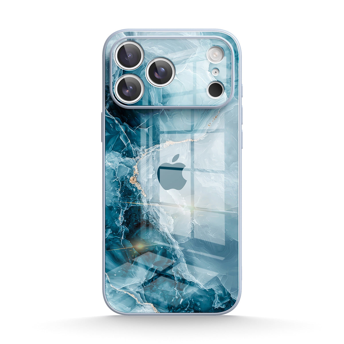 Blue iPhone case with abstract water design and clear edge