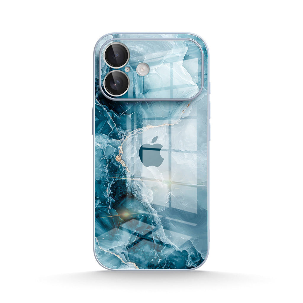Blue iPhone case with abstract water design and clear edge