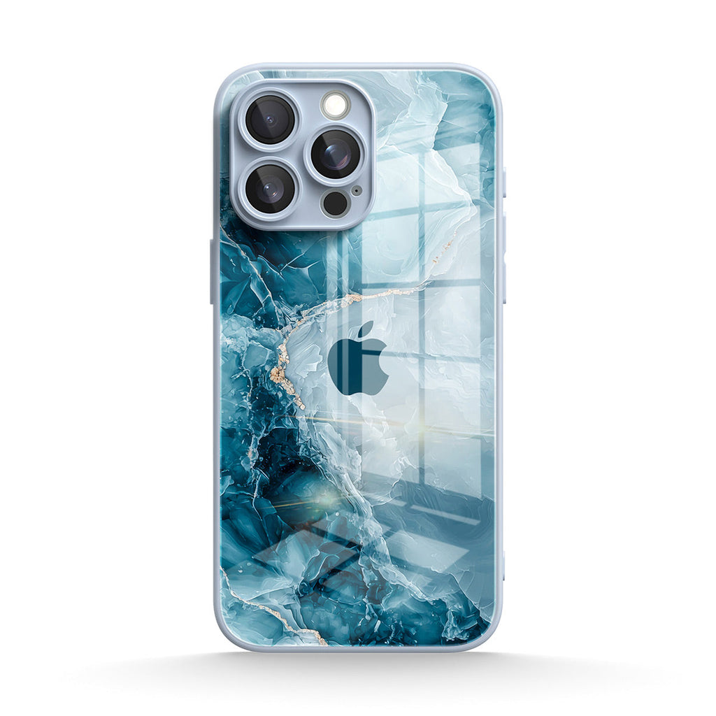 Blue iPhone case with abstract water design and clear edge