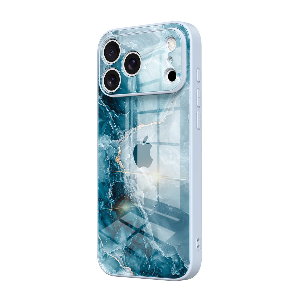 Blue iPhone case with abstract water design and clear edge