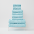 Ten-piece textured towel set with decorative central stripe details