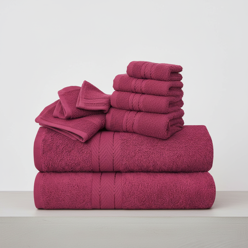 Ten-piece textured towel set with decorative central stripe details