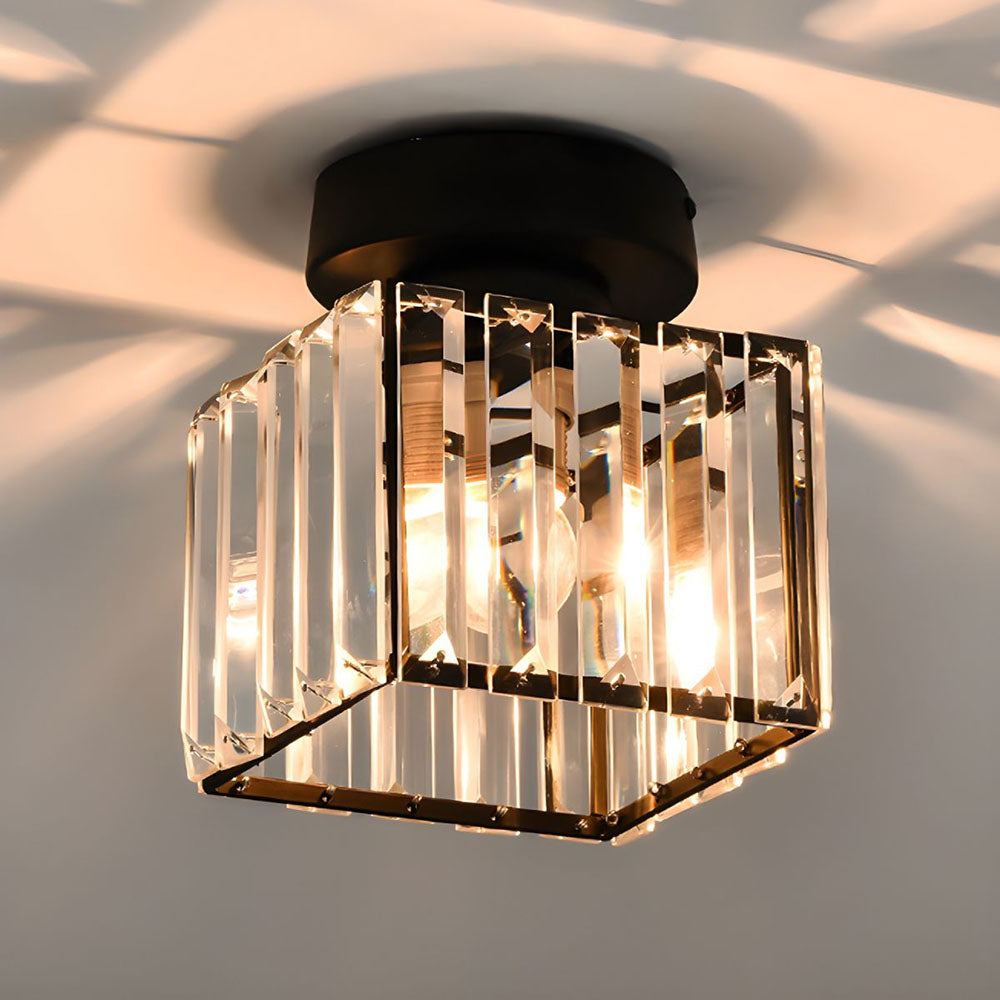 Flush mount ceiling light with clear faceted square shade
