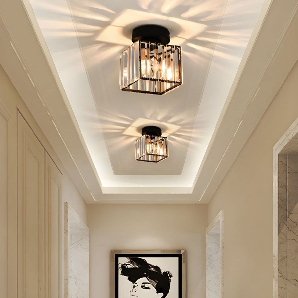 Flush mount ceiling light with clear faceted square shade