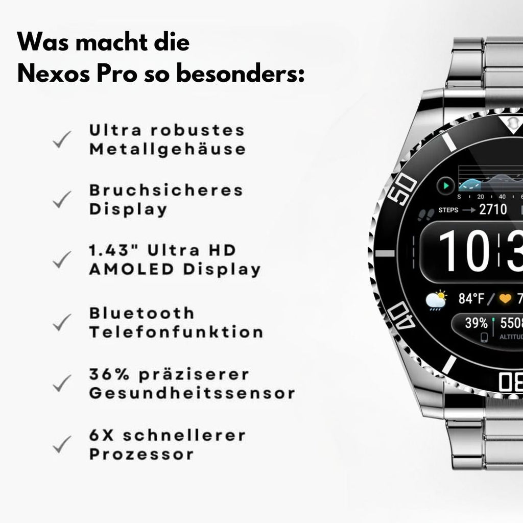 Smartwatch with a metal link bracelet and chronograph-style dial