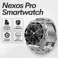 Smartwatch with a metal link bracelet and chronograph-style dial