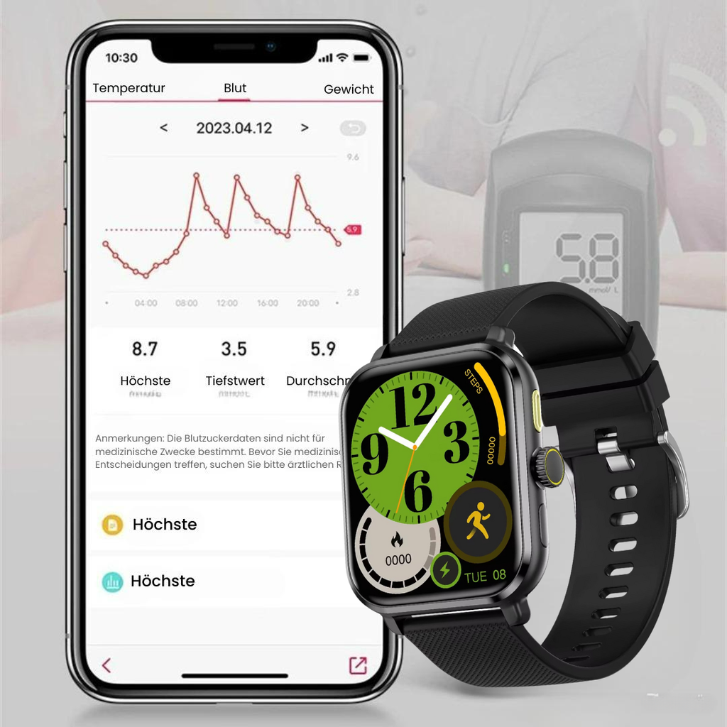 Digital smartwatch with fitness display and perforated wrist strap