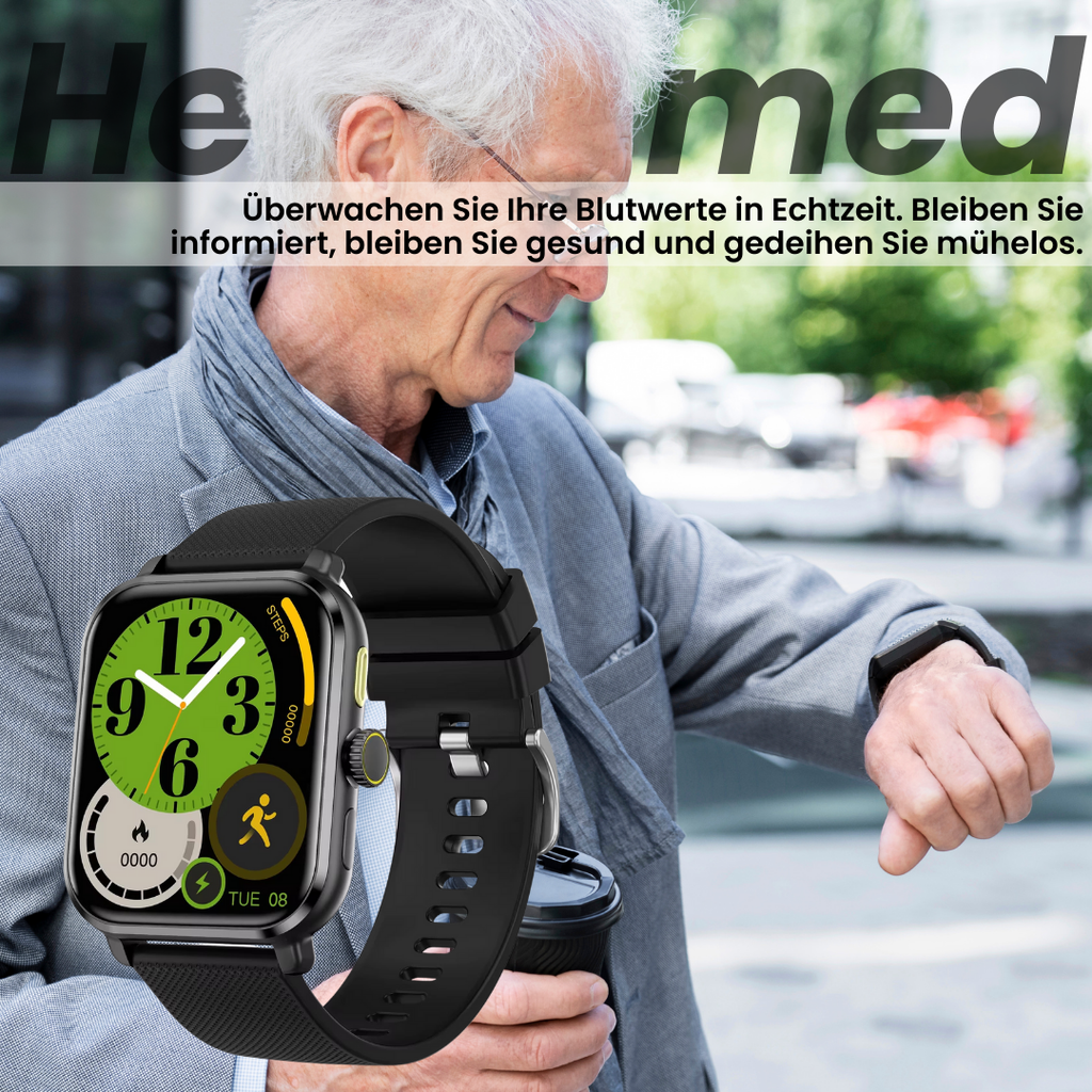Digital smartwatch with fitness display and perforated wrist strap