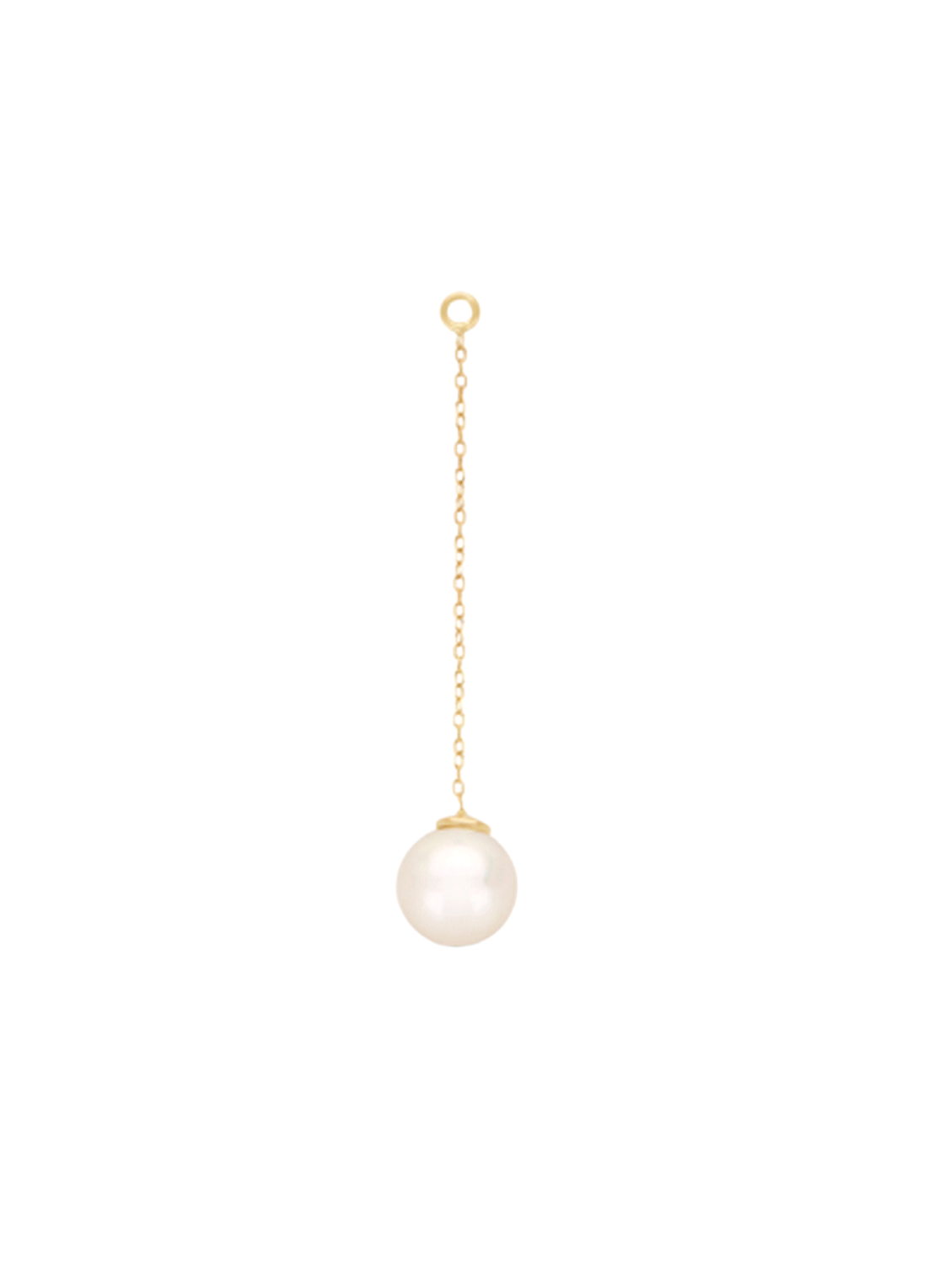 Gold chain earring pendant with a round white pearl drop