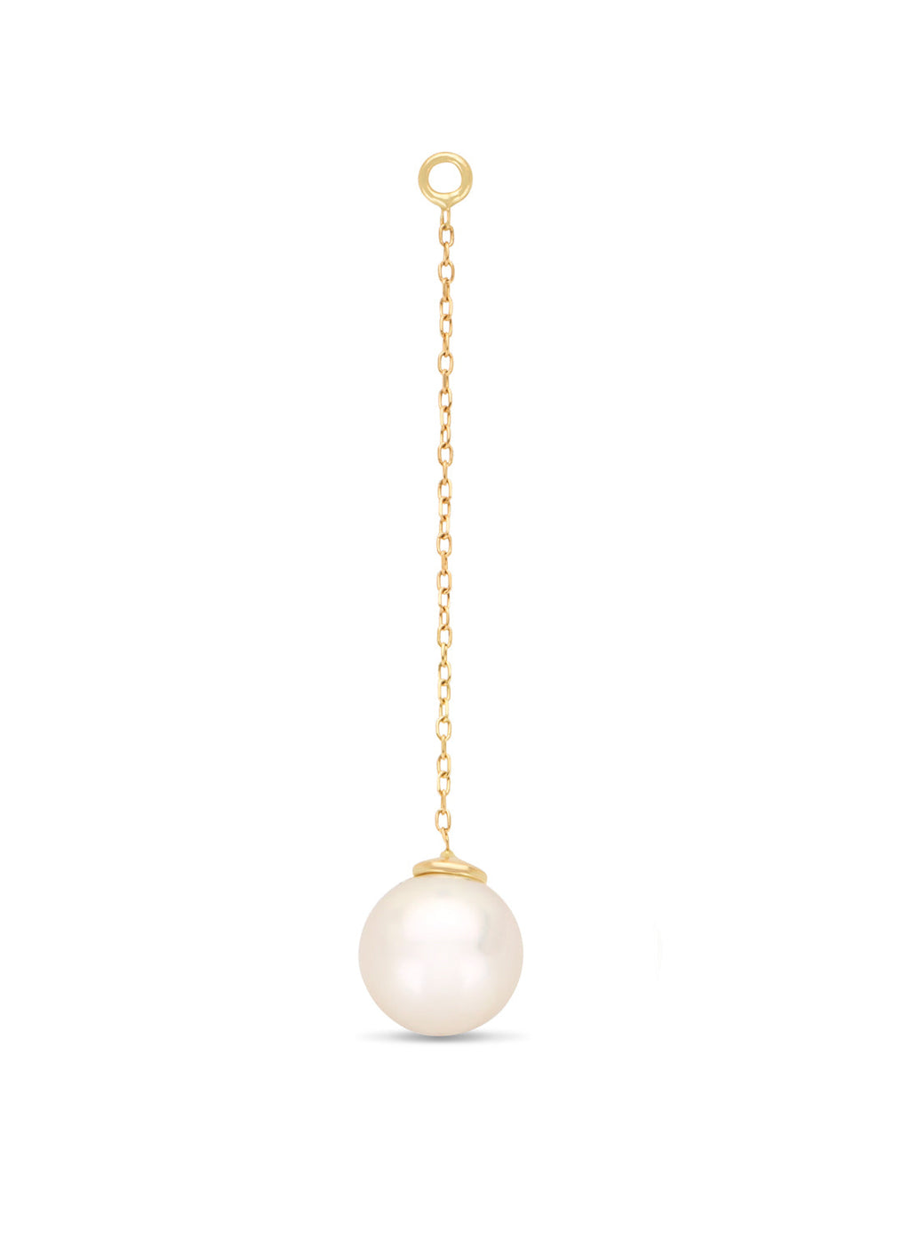 Gold chain earring pendant with a round white pearl drop