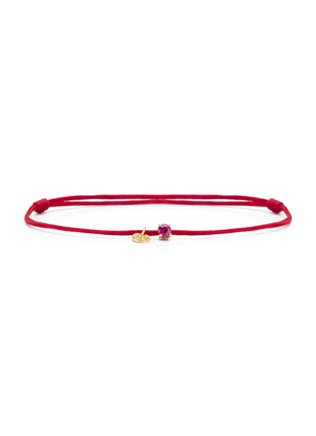 Red cord bracelet with ruby and yellow gold details