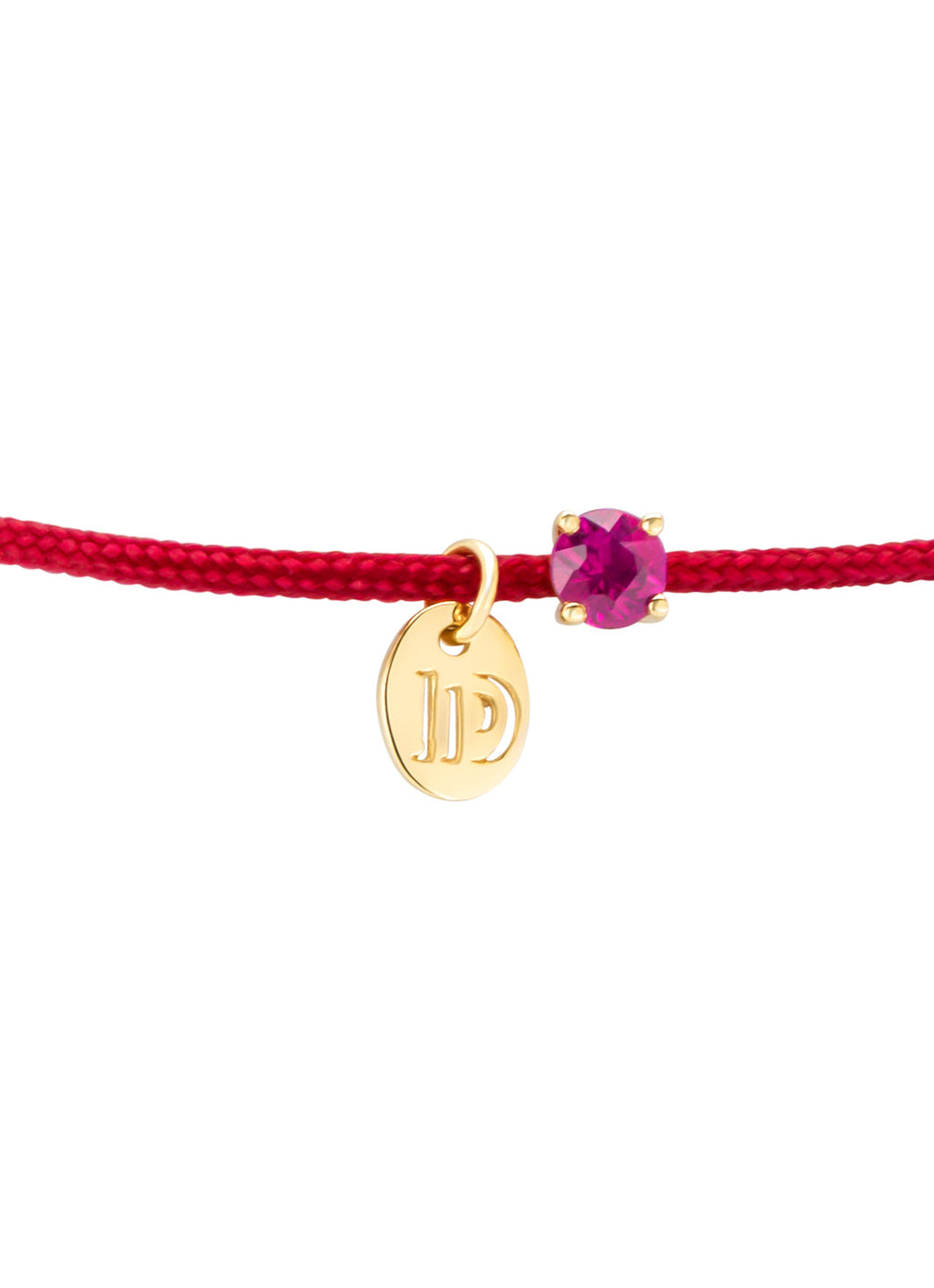 Red cord bracelet with ruby and yellow gold details