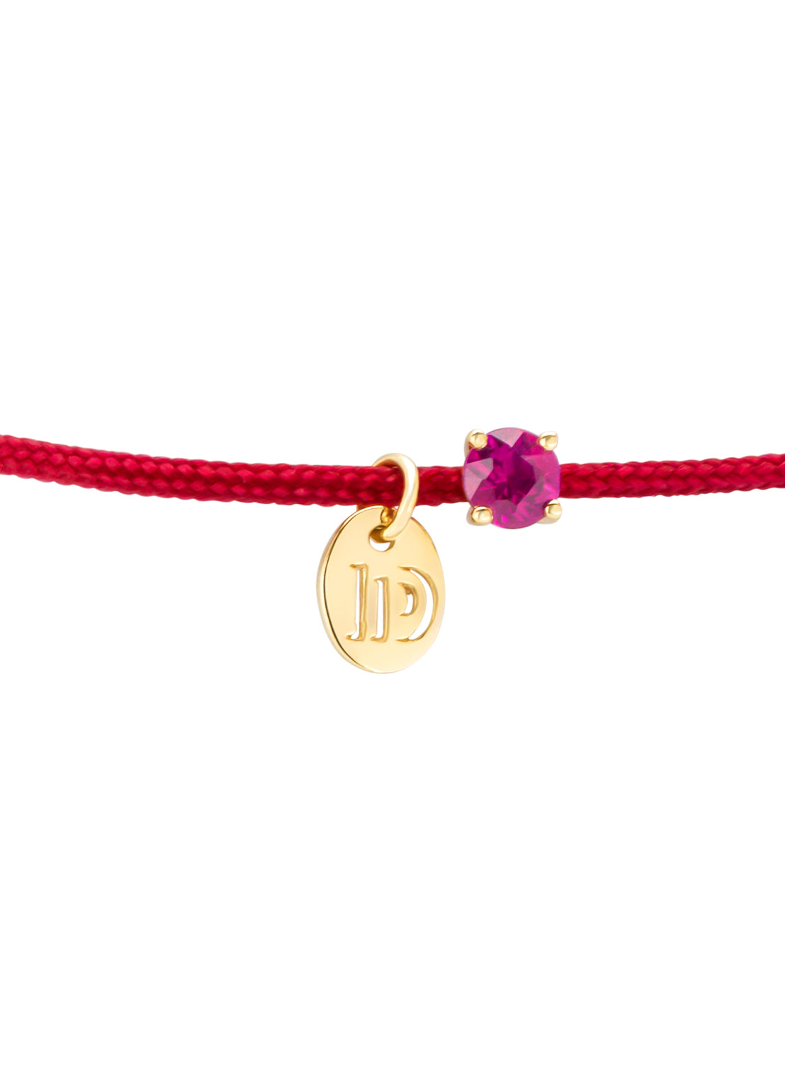 Red cord bracelet with ruby and yellow gold details