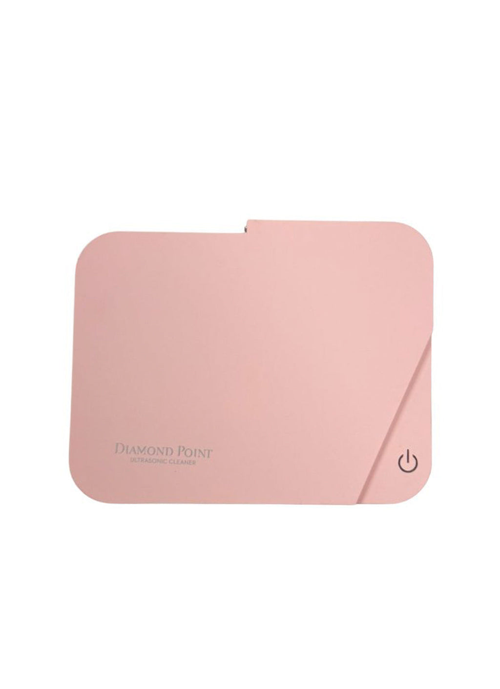 Pink ultrasonic jewellery cleaner with open hinged lid and stainless steel basin