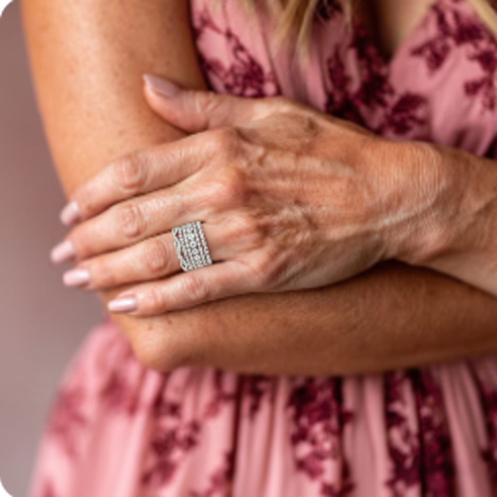Silver-tone layered statement ring with clear stone detailing