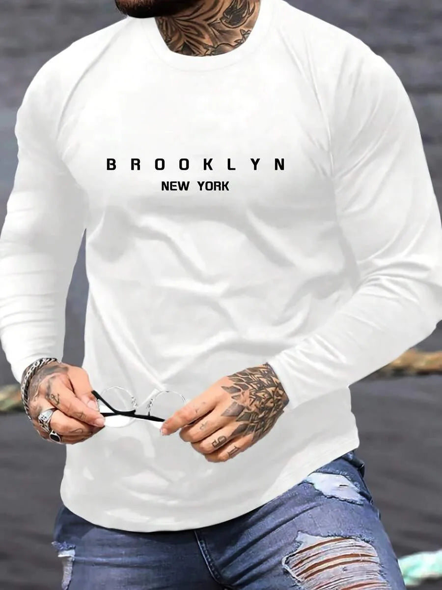 White long sleeve shirt with Brooklyn New York letter print