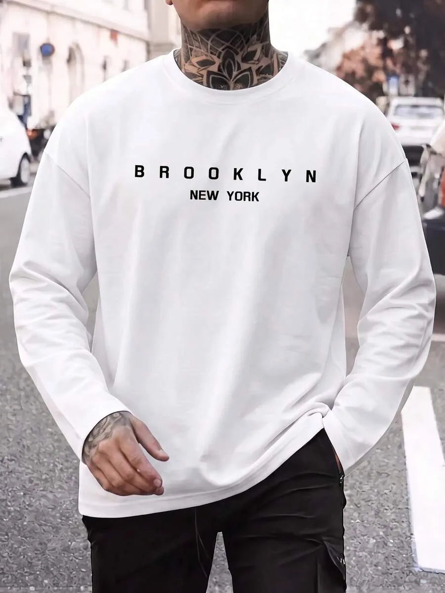 White long sleeve shirt with Brooklyn New York letter print