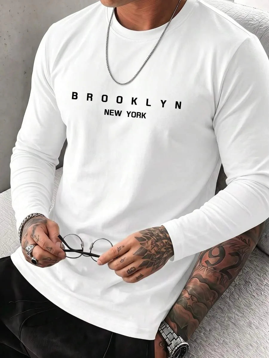 White long sleeve shirt with Brooklyn New York letter print