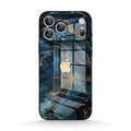 Blue abstract marbled iPhone case with glossy glass-effect finish