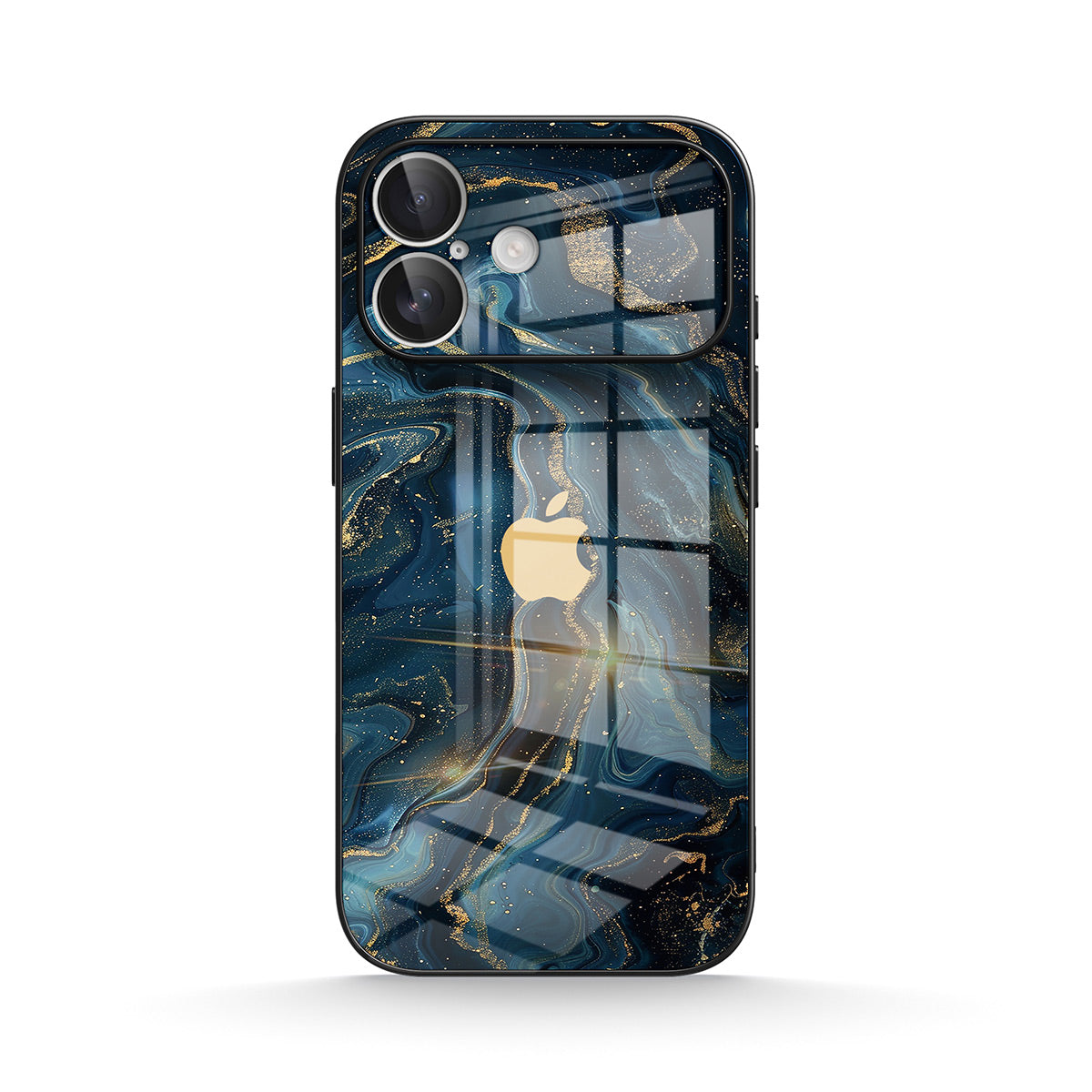 Blue abstract marbled iPhone case with glossy glass-effect finish