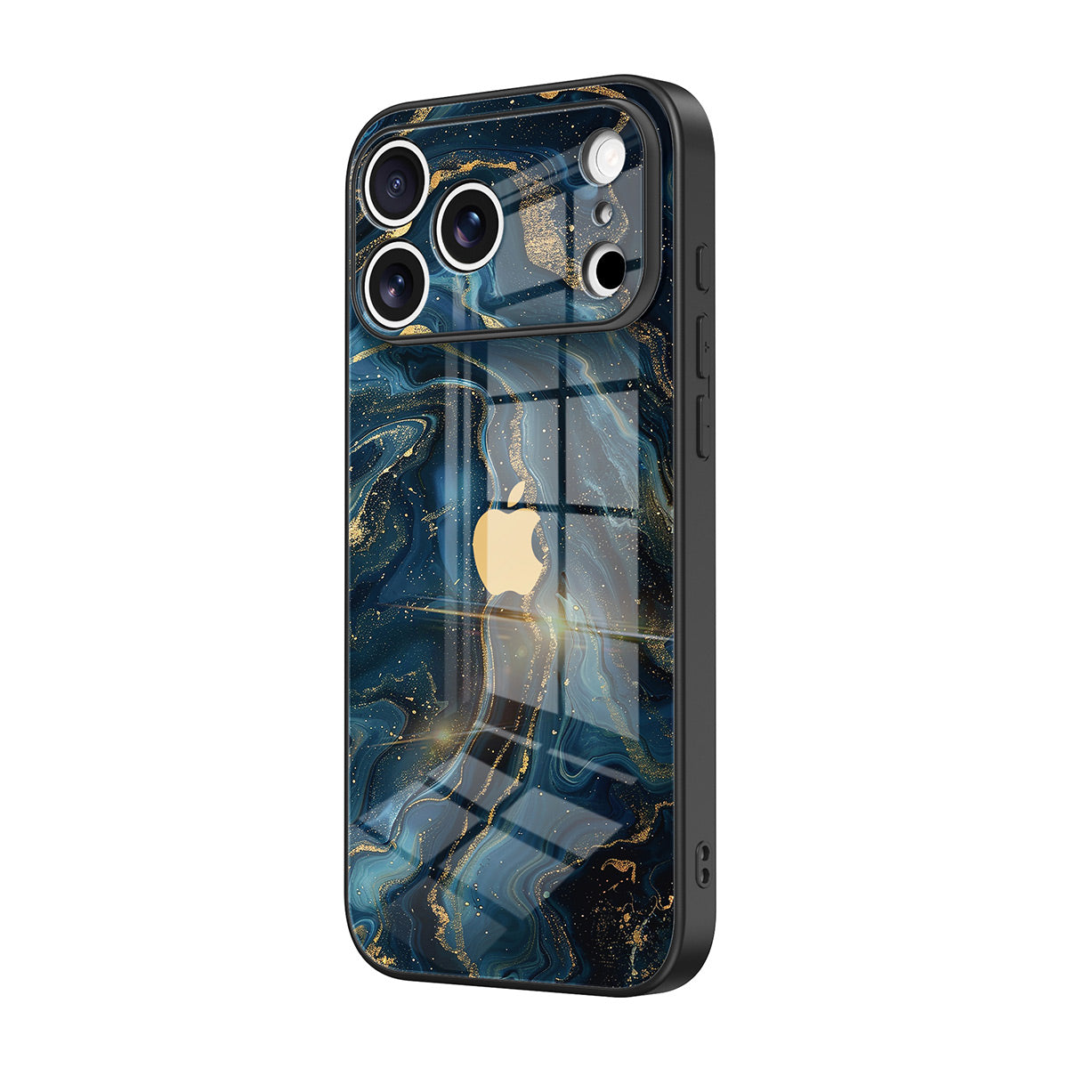 Blue abstract marbled iPhone case with glossy glass-effect finish