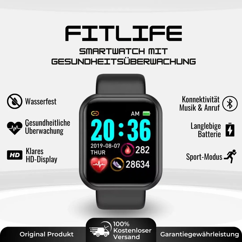 Fitness smartwatch with rectangular HD display and wrist strap