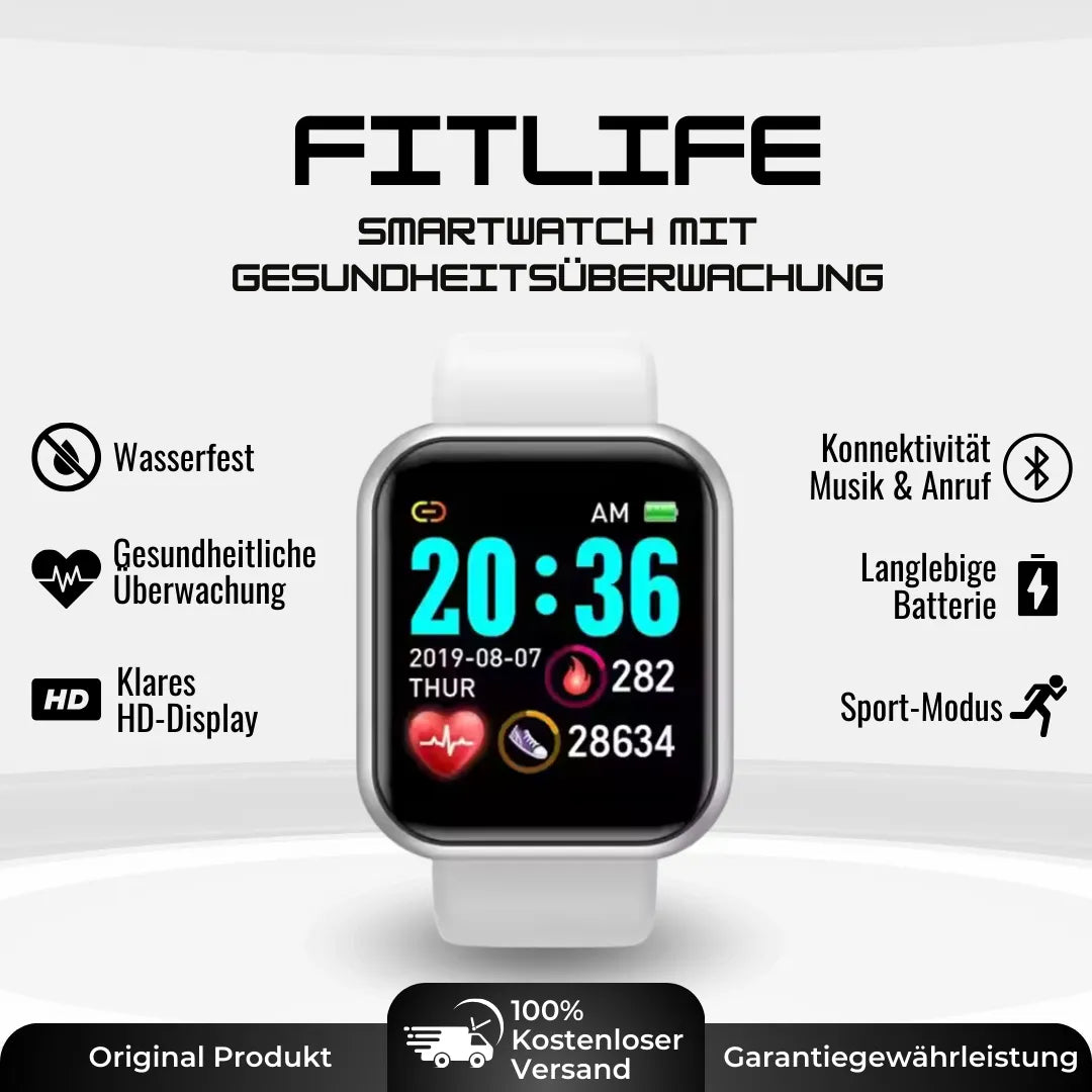 Fitness smartwatch with rectangular HD display and wrist strap