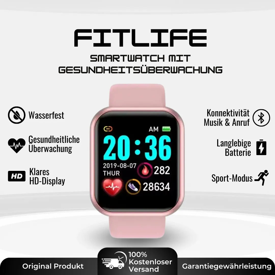Fitness smartwatch with rectangular HD display and wrist strap