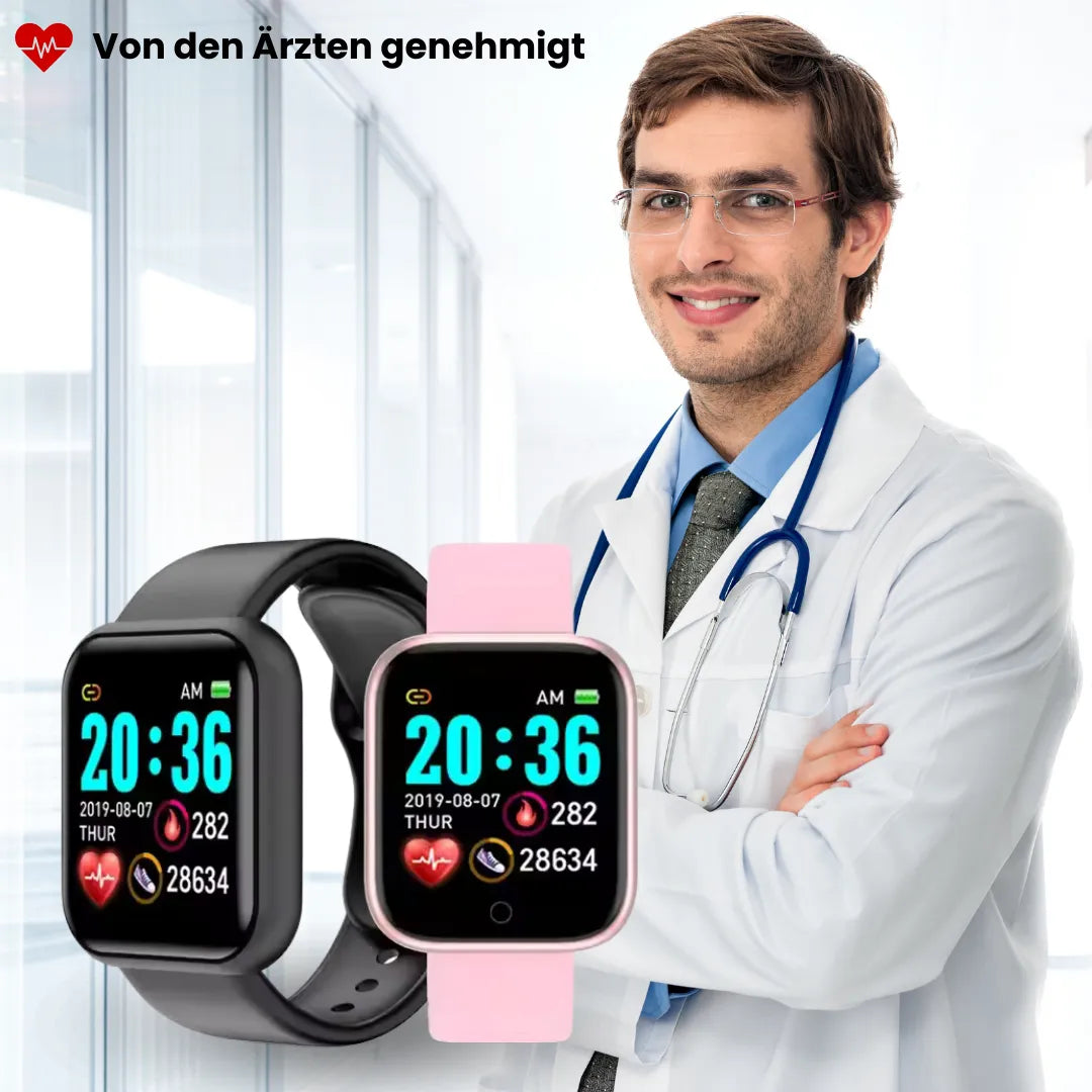 Fitness smartwatch with rectangular HD display and wrist strap