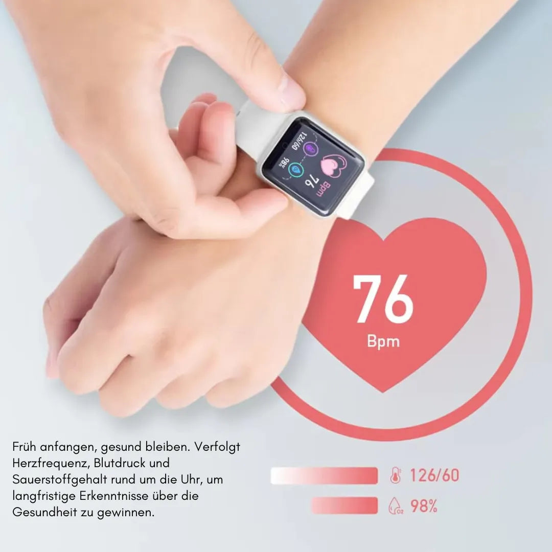 Fitness smartwatch with rectangular HD display and wrist strap