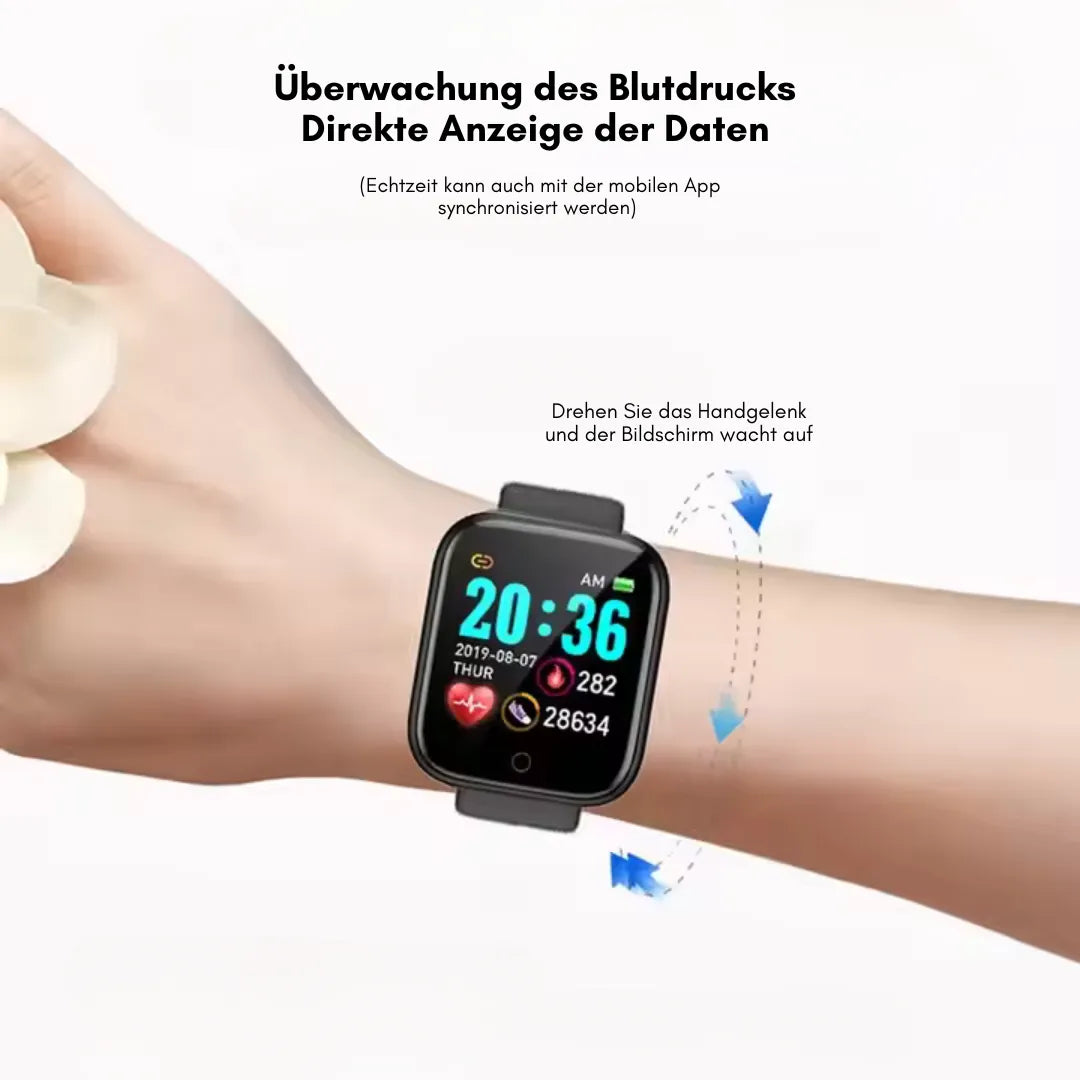 Fitness smartwatch with rectangular HD display and wrist strap