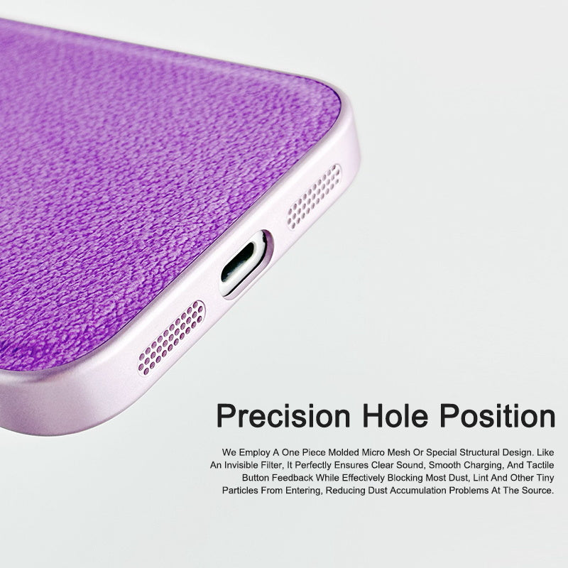 Textured iPhone case with raised camera frame and side button covers