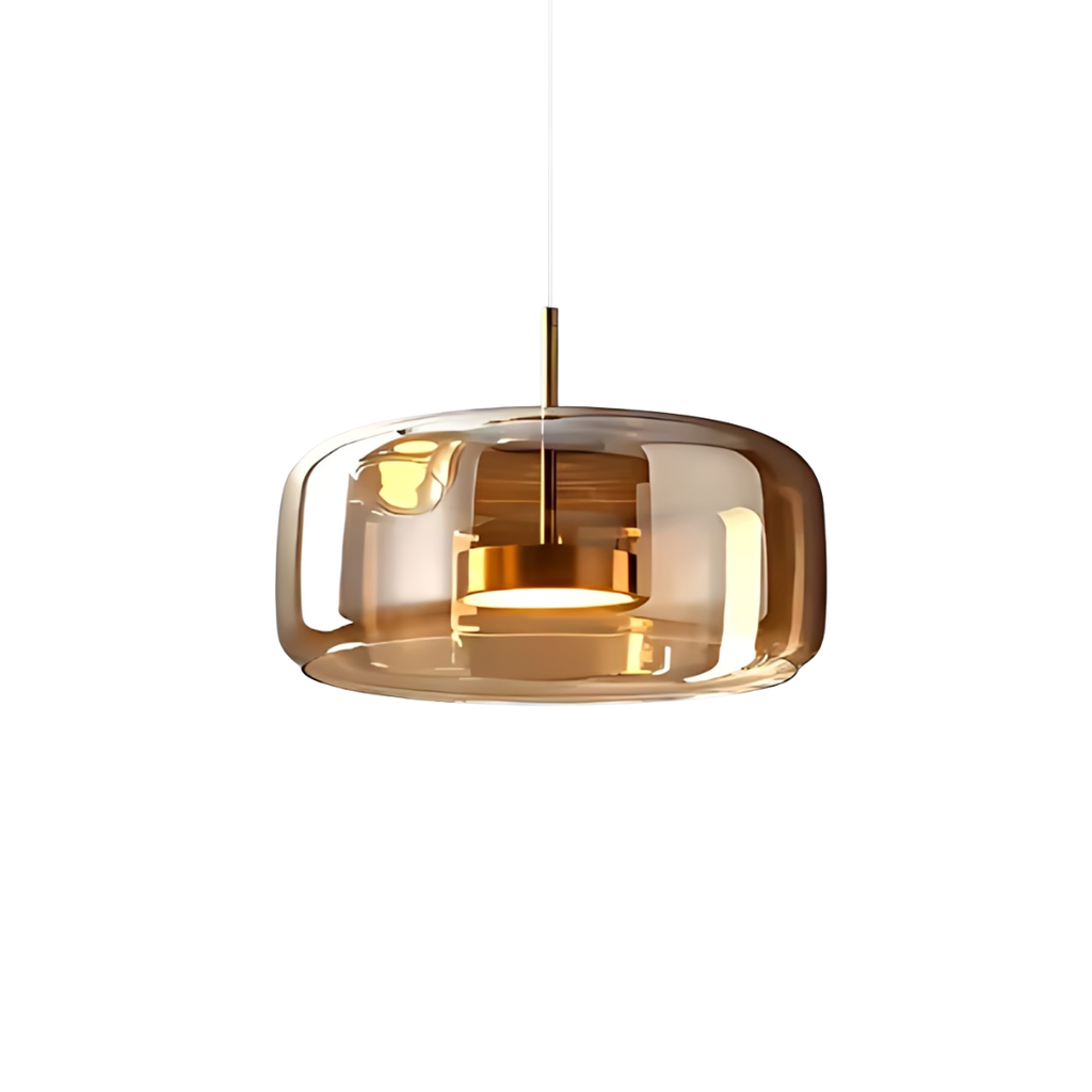 Rounded pendant light with translucent shade and hanging cord