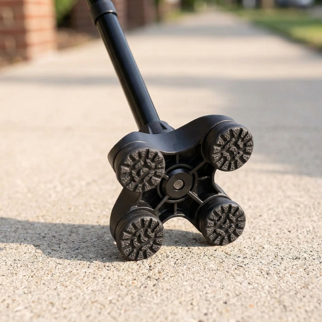 Foldable Walking Cane with LED Light, Quad Base and Height Adjustment