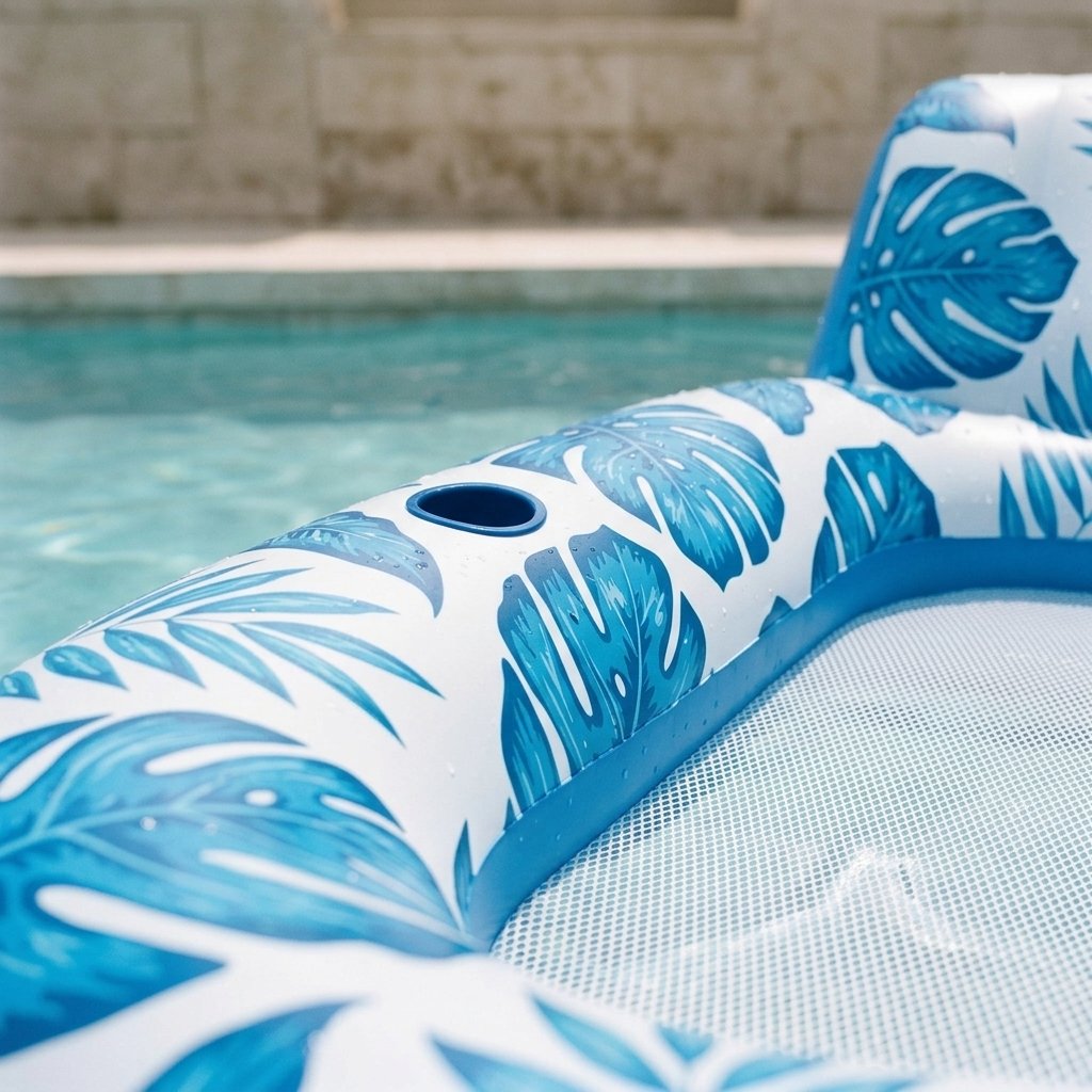 Inflatable Pool Lounger with Tropical Leaf Print and Backrest