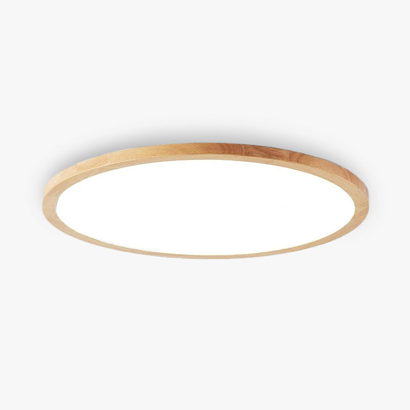 Circular dimmable LED ceiling light with a wood-effect ring and white diffuser
