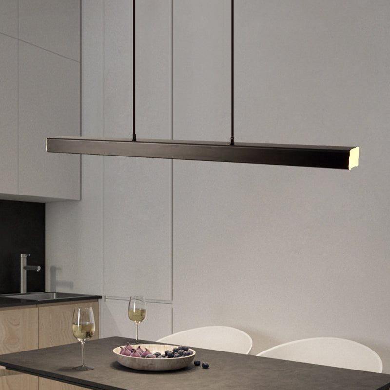 Linear LED pendant light with slim metal bar and suspension wires