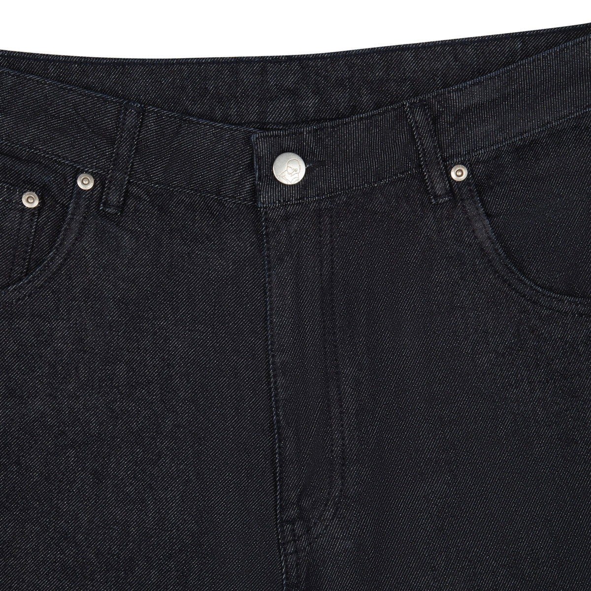 Black denim jeans with floral koi embroidery and straight legs