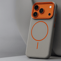 Textured iPhone case with contrasting MagSafe ring and camera cutouts